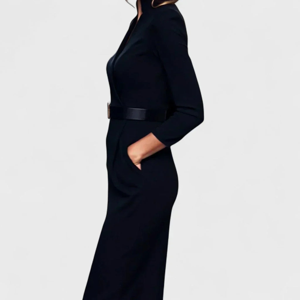 Noelia | Elegante vestido con cinturón y cuello alto
