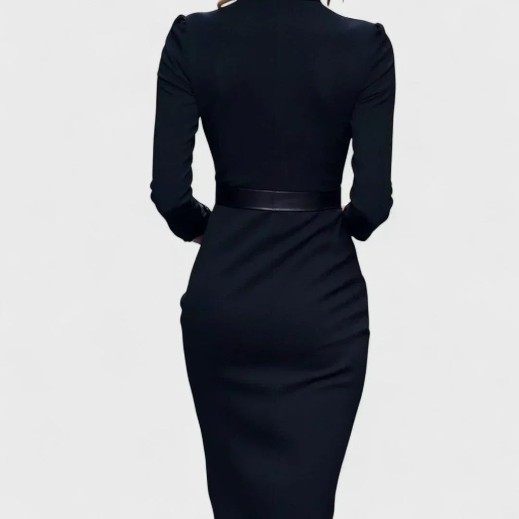 Noelia | Elegante vestido con cinturón y cuello alto