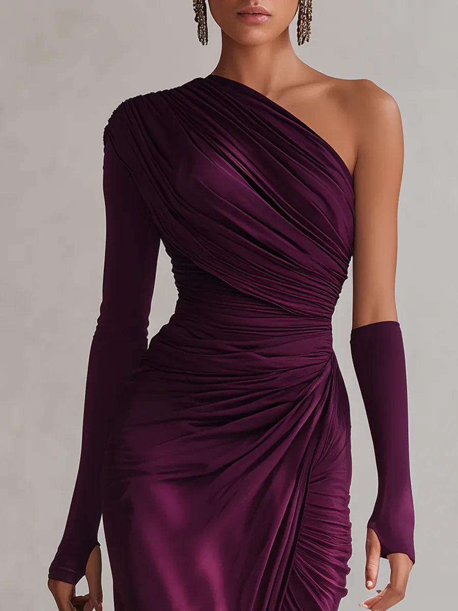 ROSALIA™║Elegante vestido largo morado sexy con un solo hombro