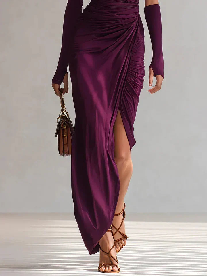 Rosalía™ | Vestido largo de fiesta asimétrico en color violeta