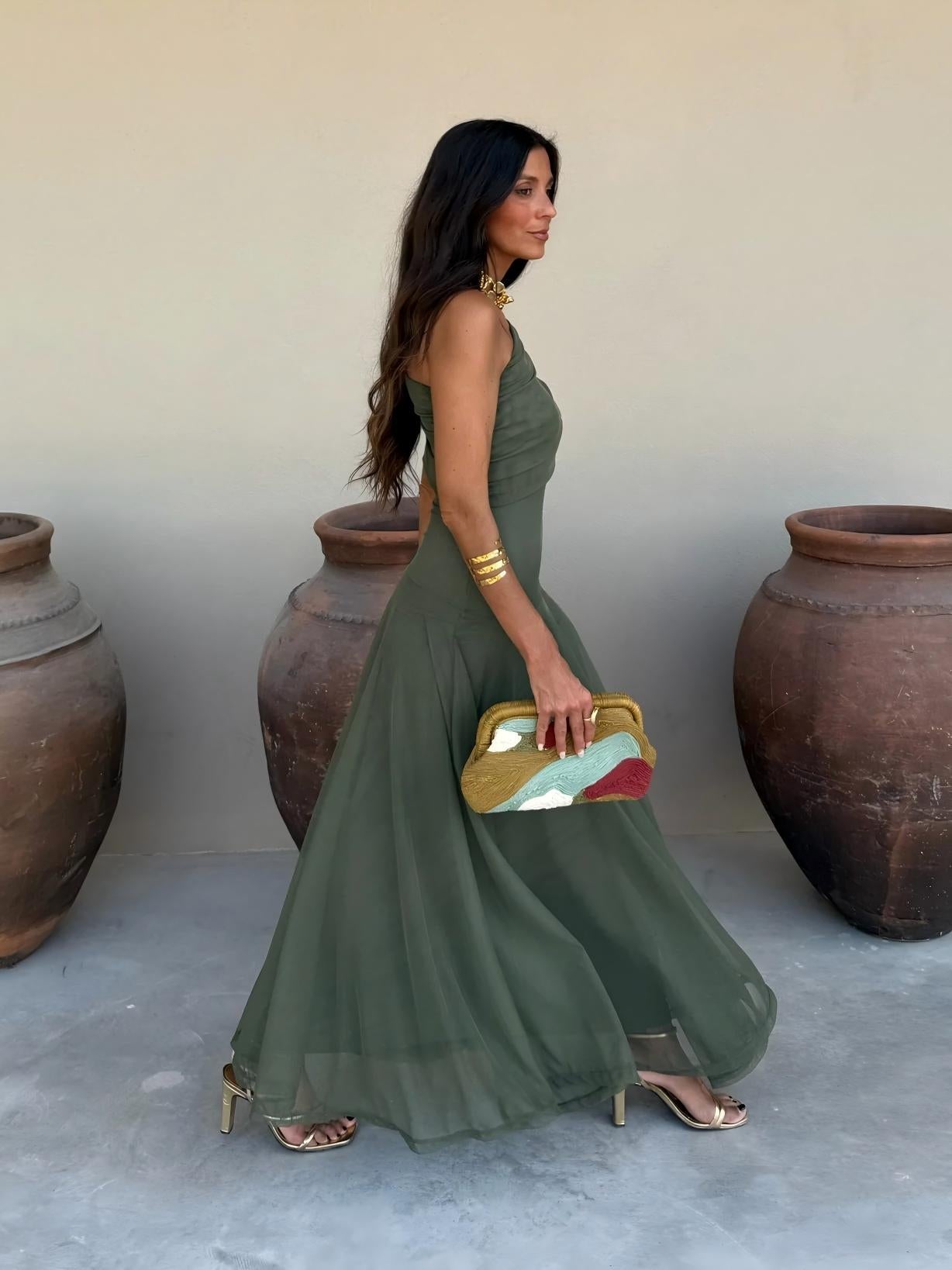 Vestido Toledo: Maxi de un hombro en Mesh