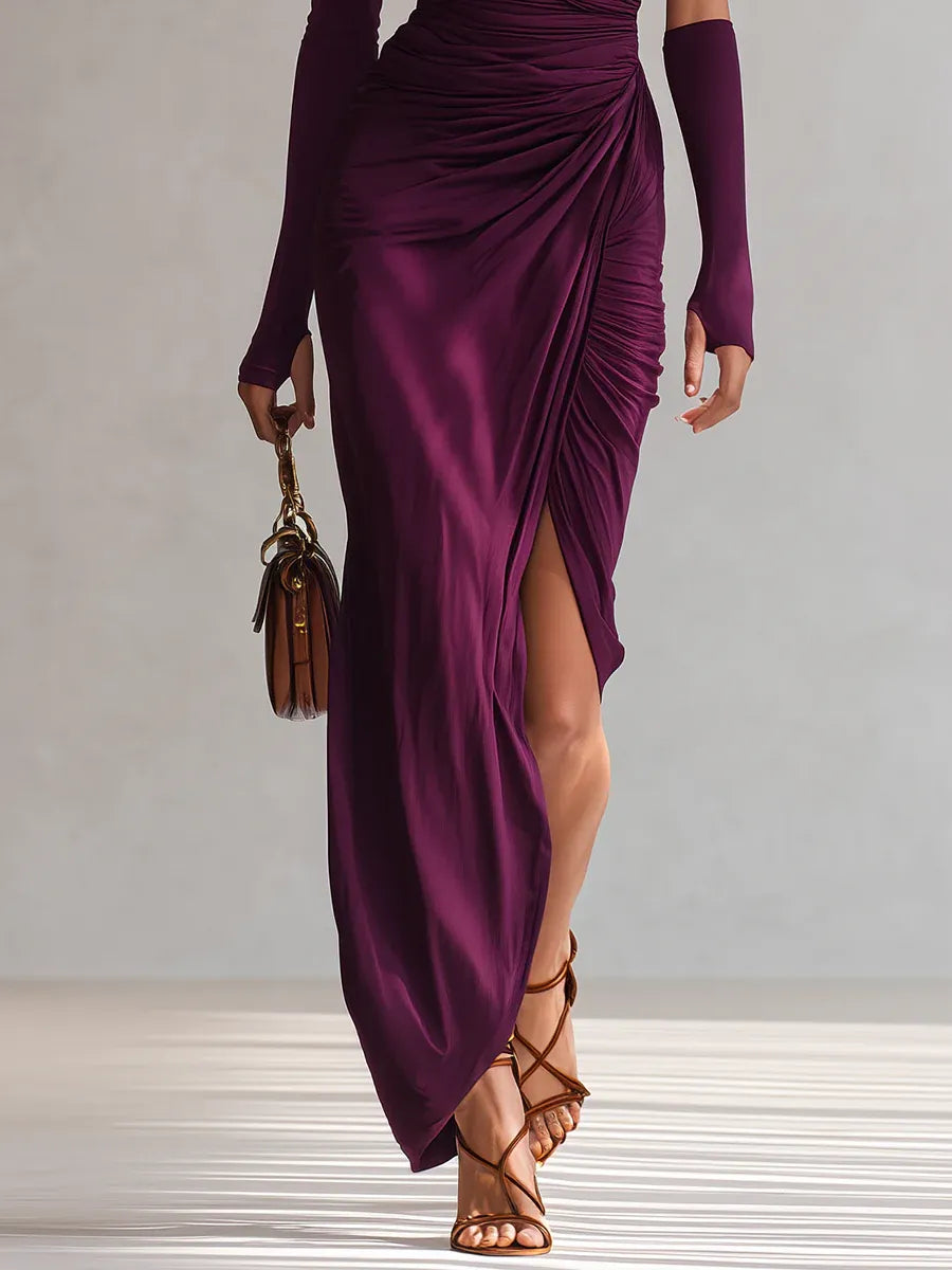 ROSALIA™║Elegante vestido largo morado sexy con un solo hombro