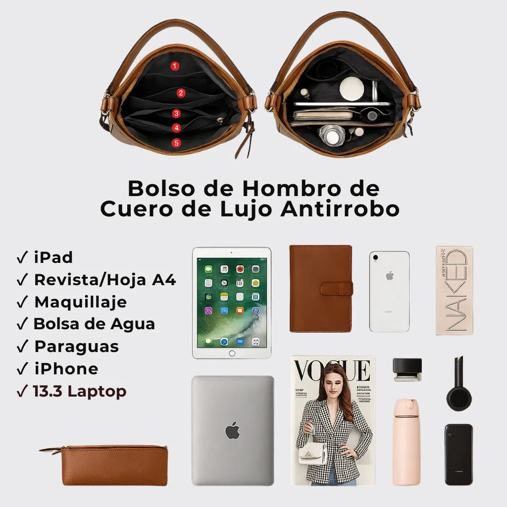 Bolso de Hombro de Piel de Lujo Antirrobo + Monedero de REGALO