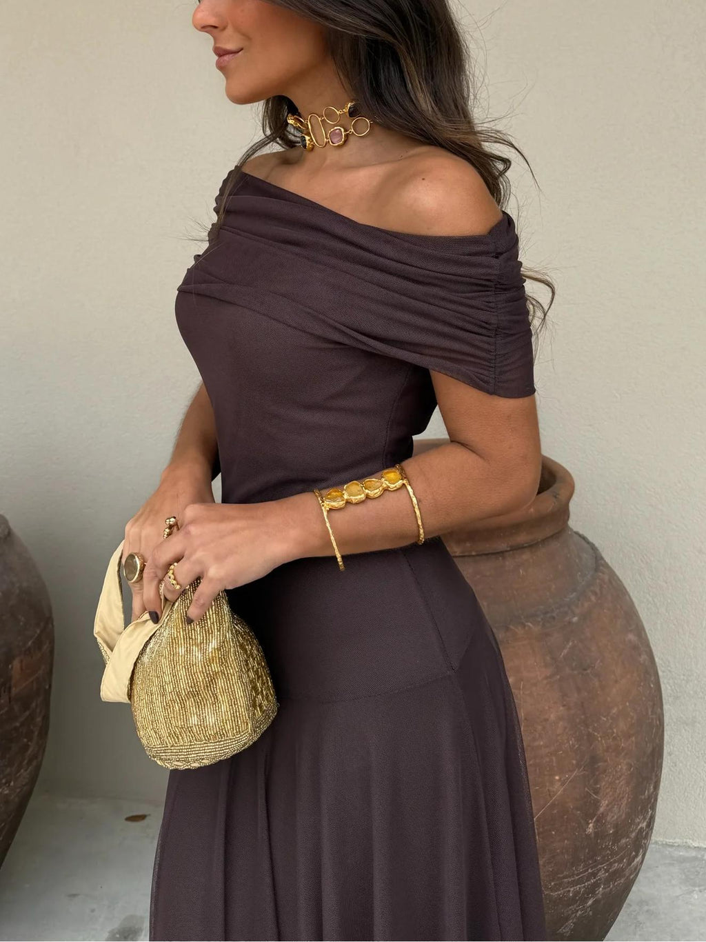 Vestido Toledo: Maxi de un hombro en Mesh