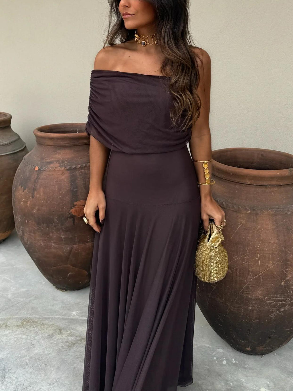 Vestido Toledo: Maxi de un hombro en Mesh