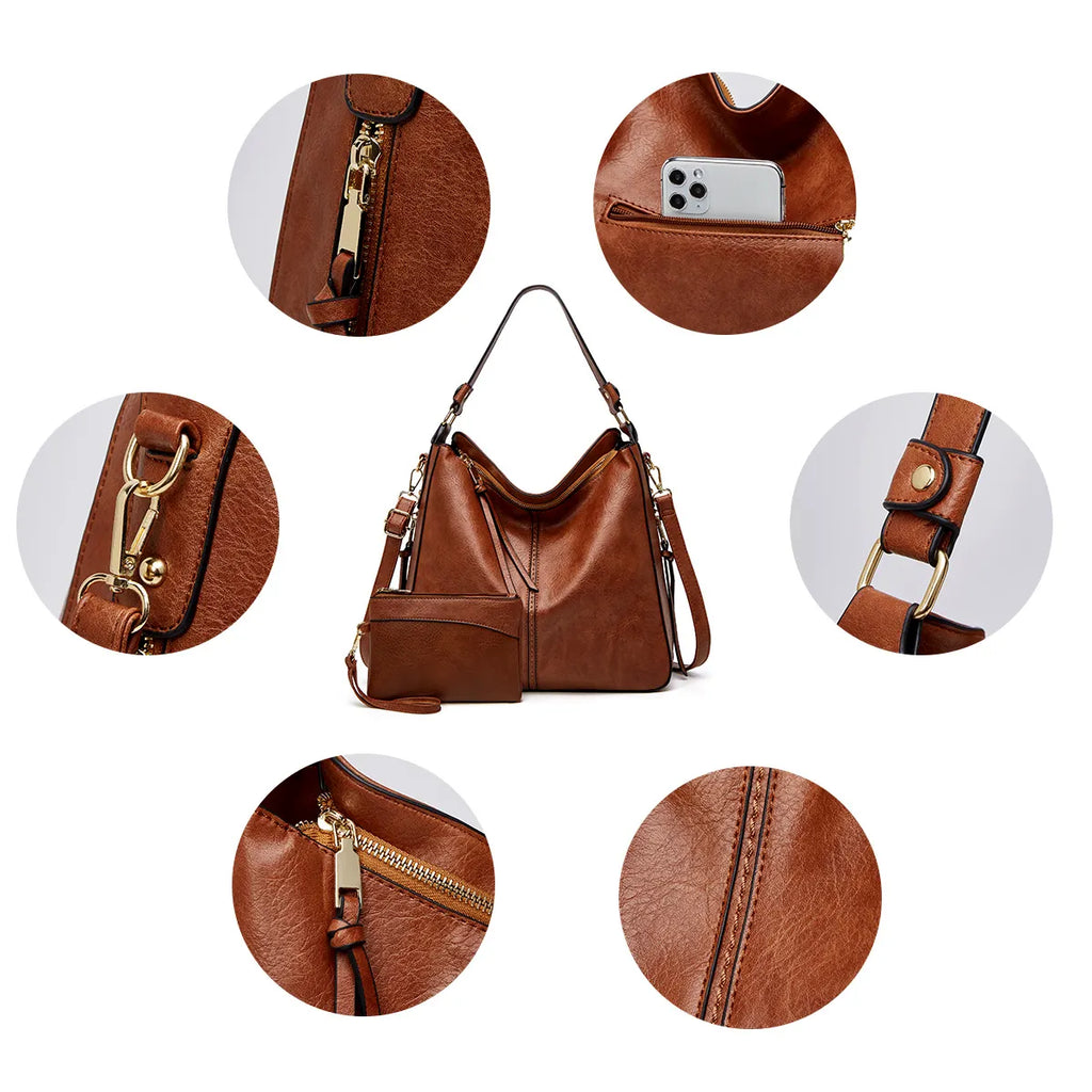 Bolso de Hombro de Piel de Lujo Antirrobo + Monedero de REGALO