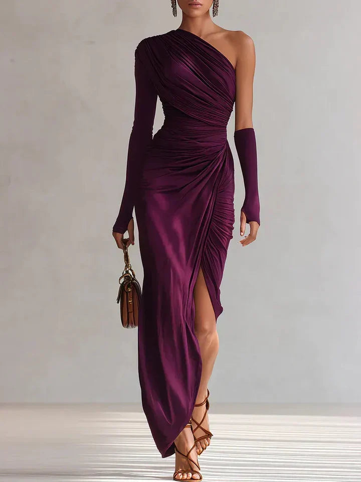 Rosalía™ | Vestido largo de fiesta asimétrico en color violeta