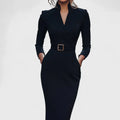 Noelia | Elegante vestido con cinturón y cuello alto
