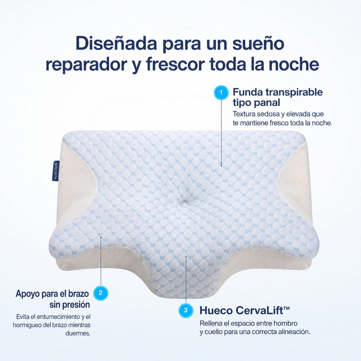 Funda transpirable, reposabrazos sin presión y hueco CervaLift